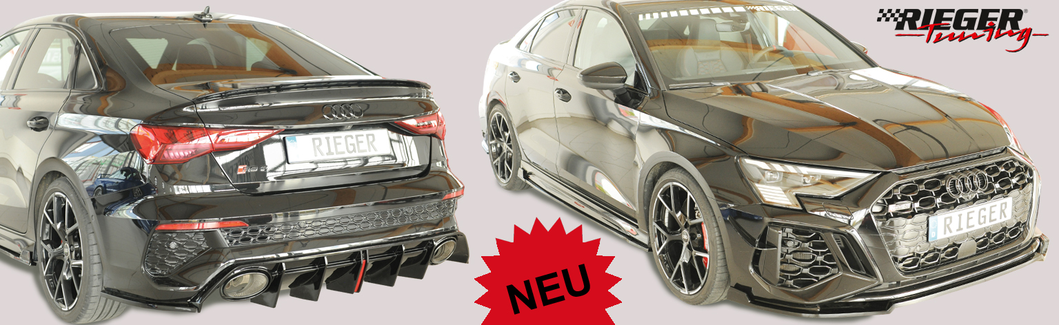 Audi RS3 (8Y) mit Rieger Heckeinsatz, Spoilerschwert und Seitenschwellern